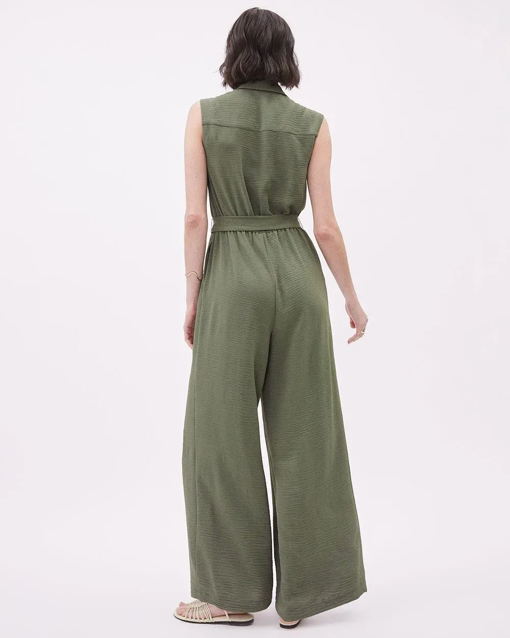 Sleeveless Wide-Leg Jumpsuit with Utility Pockets