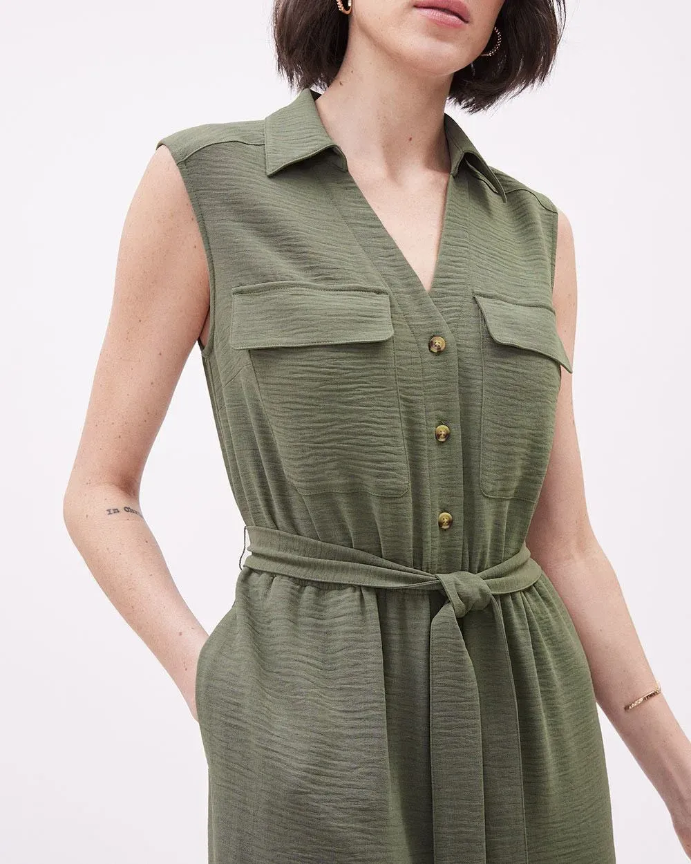 Sleeveless Wide-Leg Jumpsuit with Utility Pockets