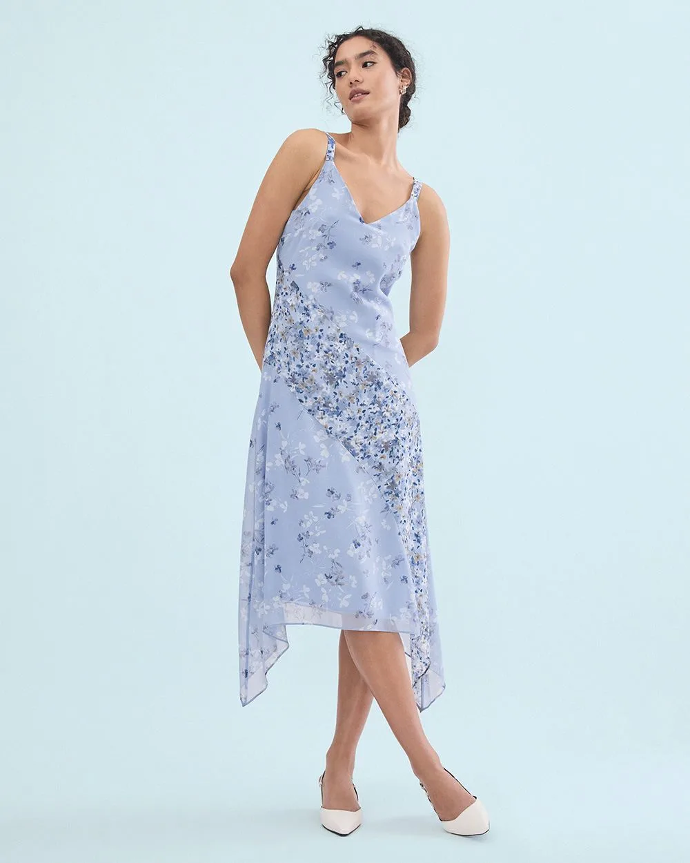 Fit and Flare Sleeveless Midi Dress with Floral Pattern