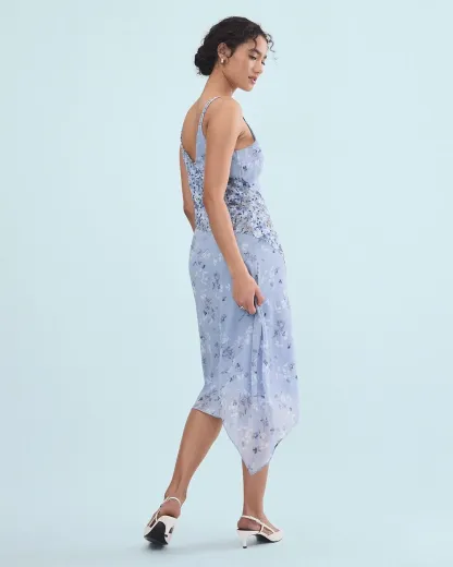 Fit and Flare Sleeveless Midi Dress with Floral Pattern