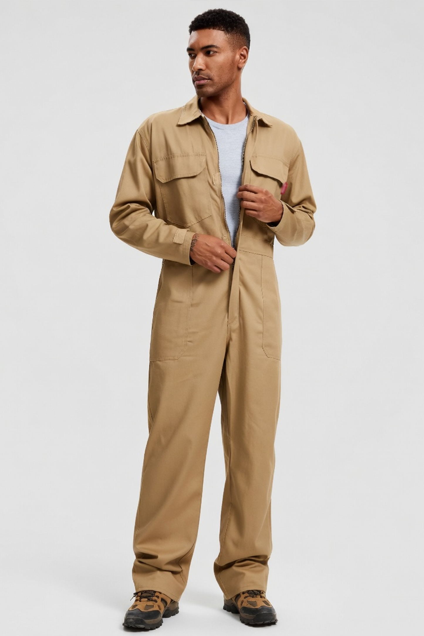 Men's Coveralls Long Sleeve 100% Cotton Twill Workwear Jumpsuit Relaxed Fit