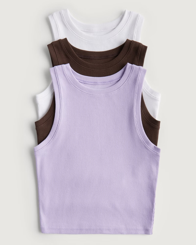Ribbed High-Neck Tank 3-Pack