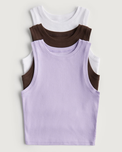 Ribbed High-Neck Tank 3-Pack