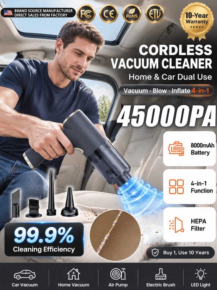 Latest Aerospace-Grade Brushless Vacuum | 45,000PA Extreme Suction, Sweeps All Dirt in One Go!