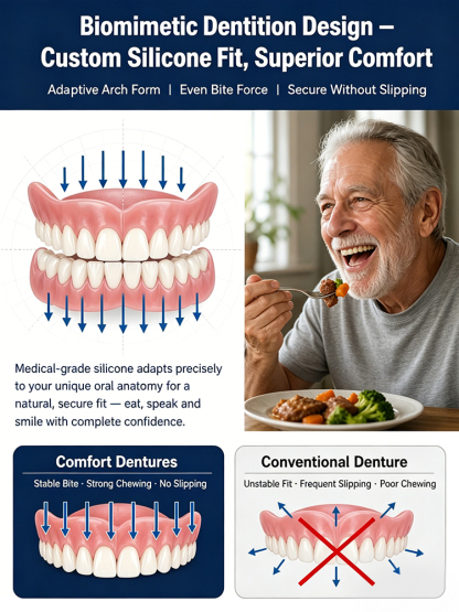 Premium Smart Custom Dentures: 2-Minute At-Home Molding, Vacuum Lock, Eat Anything Without Slipping!