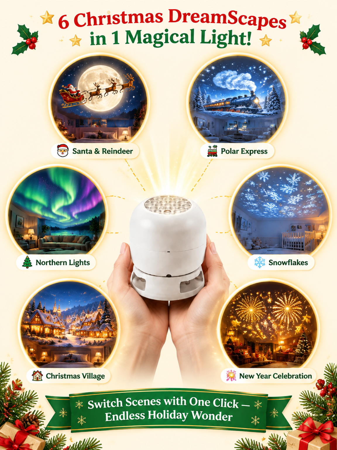 ElumiLand™ 5D Hologram Globe: 4K Ultra-HD design. Step into a Magical Christmas Village or Deep-Sea Wonderland in just 1 second.