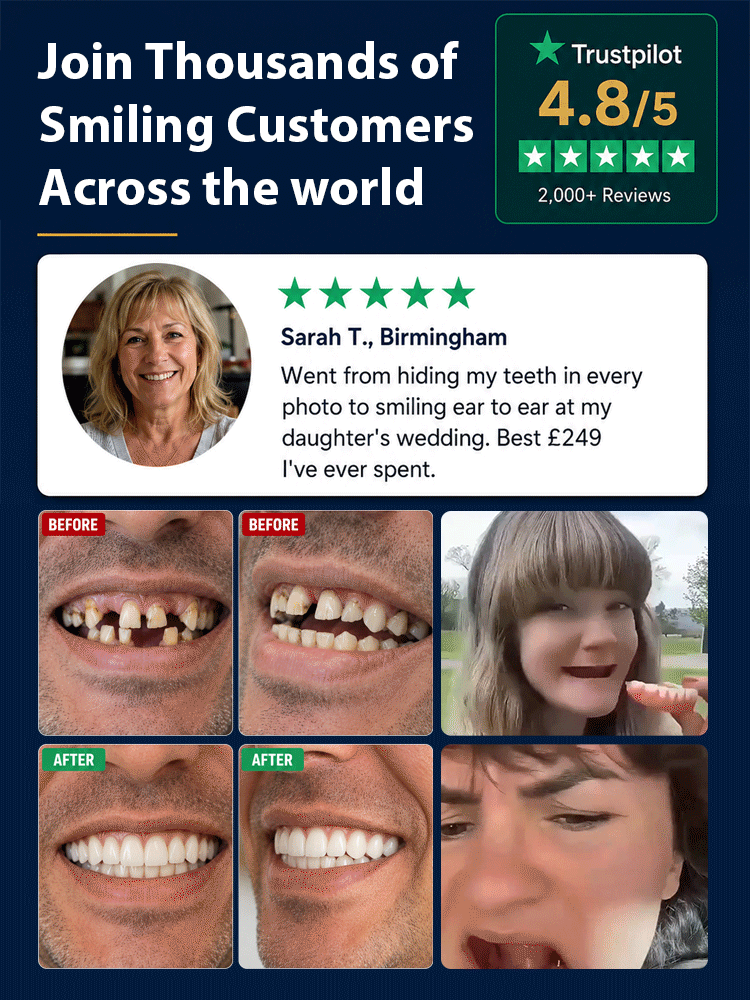 Premium Smart Custom Dentures: 2-Minute At-Home Molding, Vacuum Lock, Eat Anything Without Slipping!