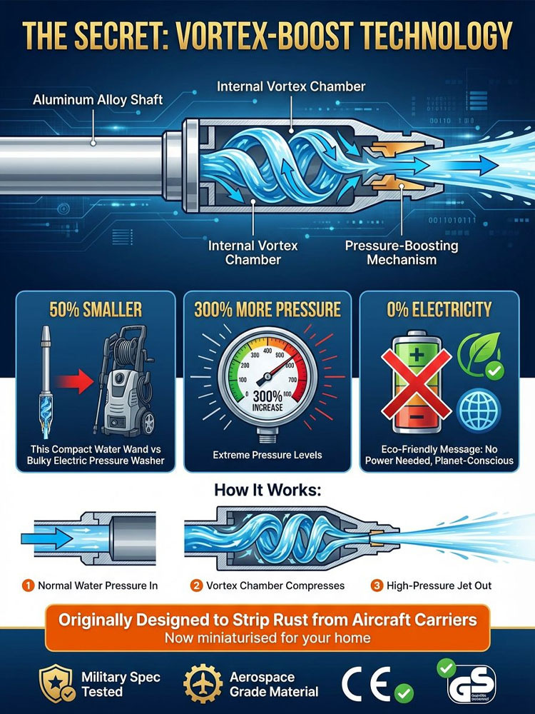 Aerospace-Grade Turbo Wand: Turns any hose into a power washer, blasting away 20-year grime in just 30s!