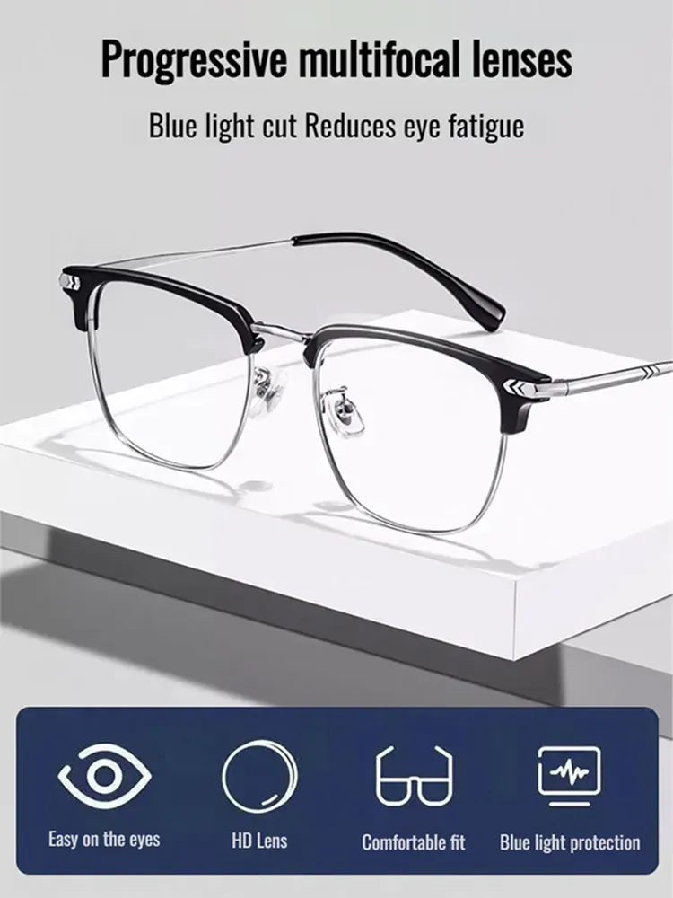 【Blocks 99.9% of harmful blue light】Automatic zoom blue light blocking reading glasses