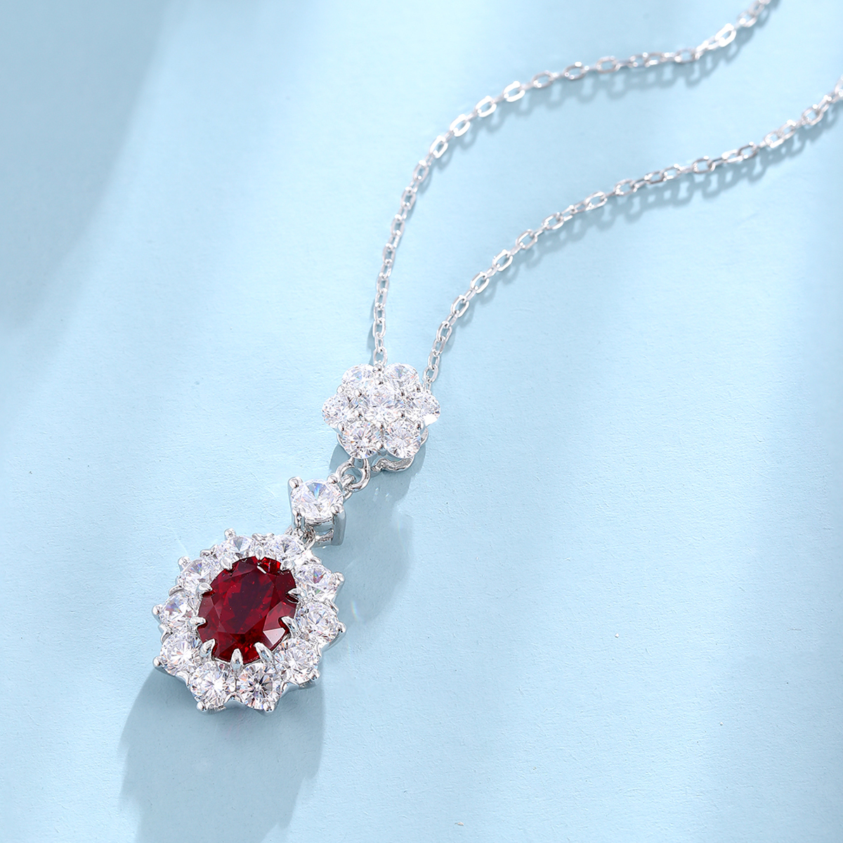 Oval Lab-Grown Colored Gemstone Necklace, 2.785ct