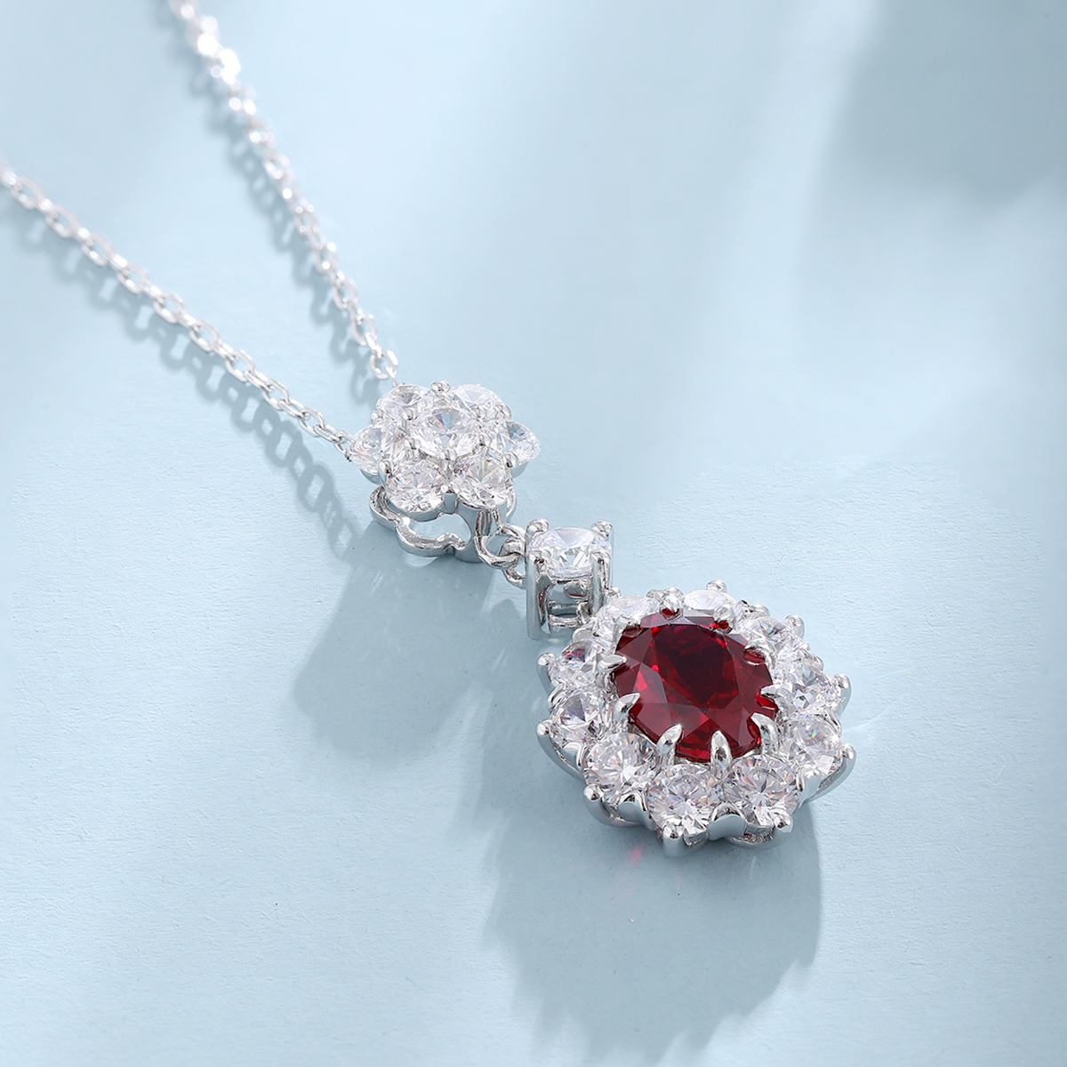 Oval Lab-Grown Colored Gemstone Necklace, 2.785ct