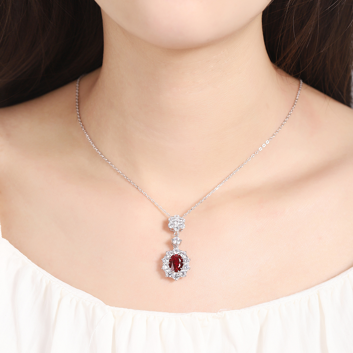 Oval Lab-Grown Colored Gemstone Necklace, 2.785ct