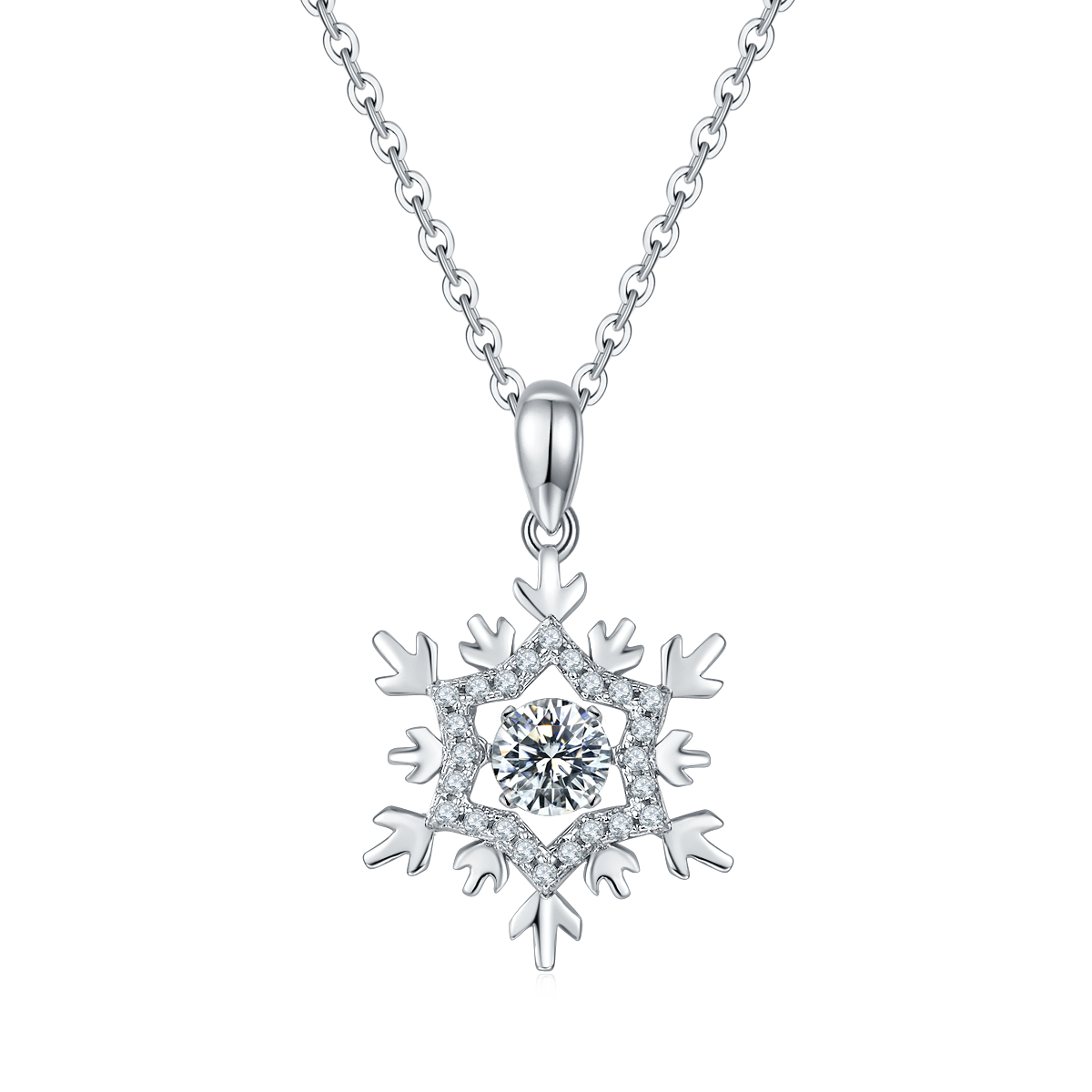 Silver Snowflake Diamond-Accented Pendant Necklace