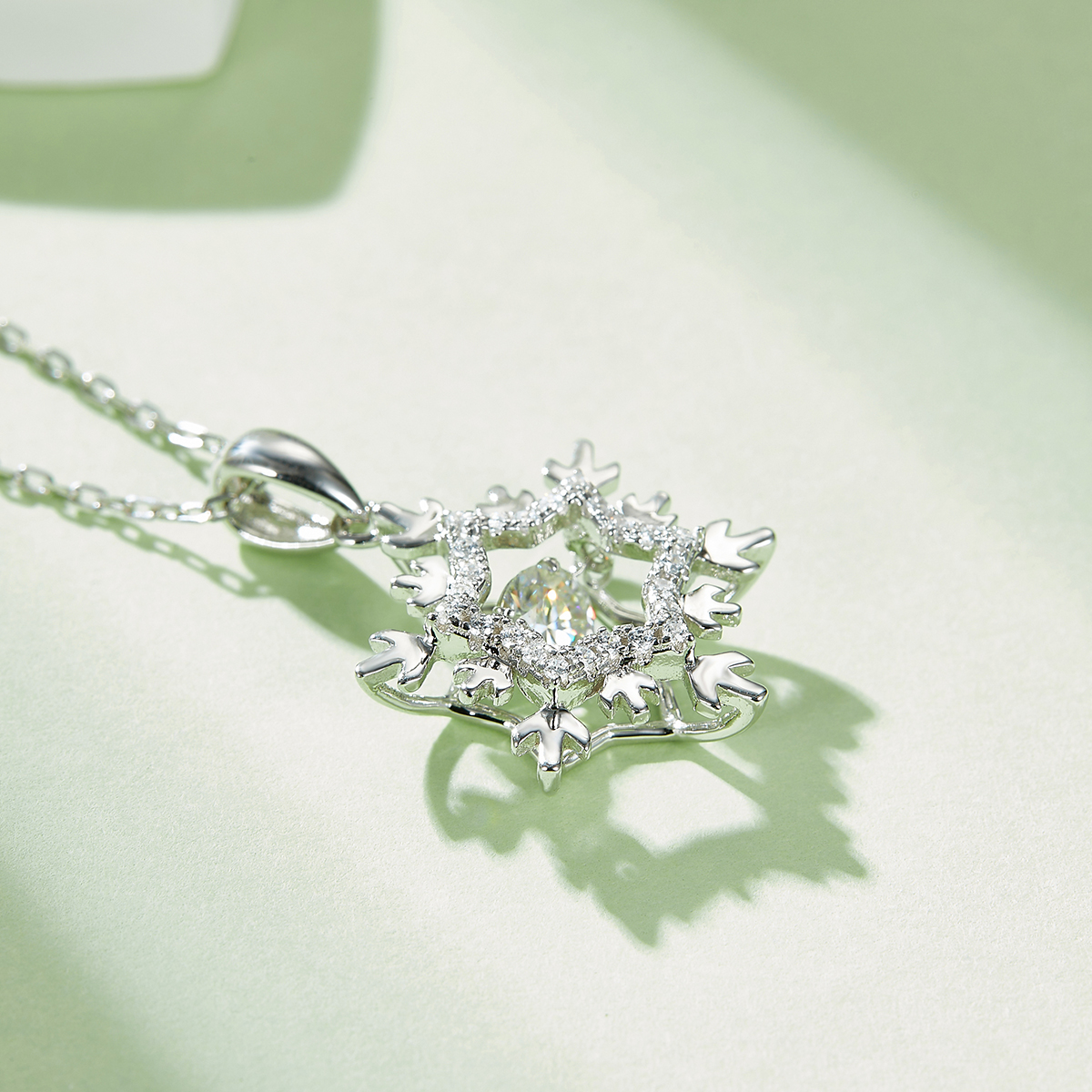 Silver Snowflake Diamond-Accented Pendant Necklace
