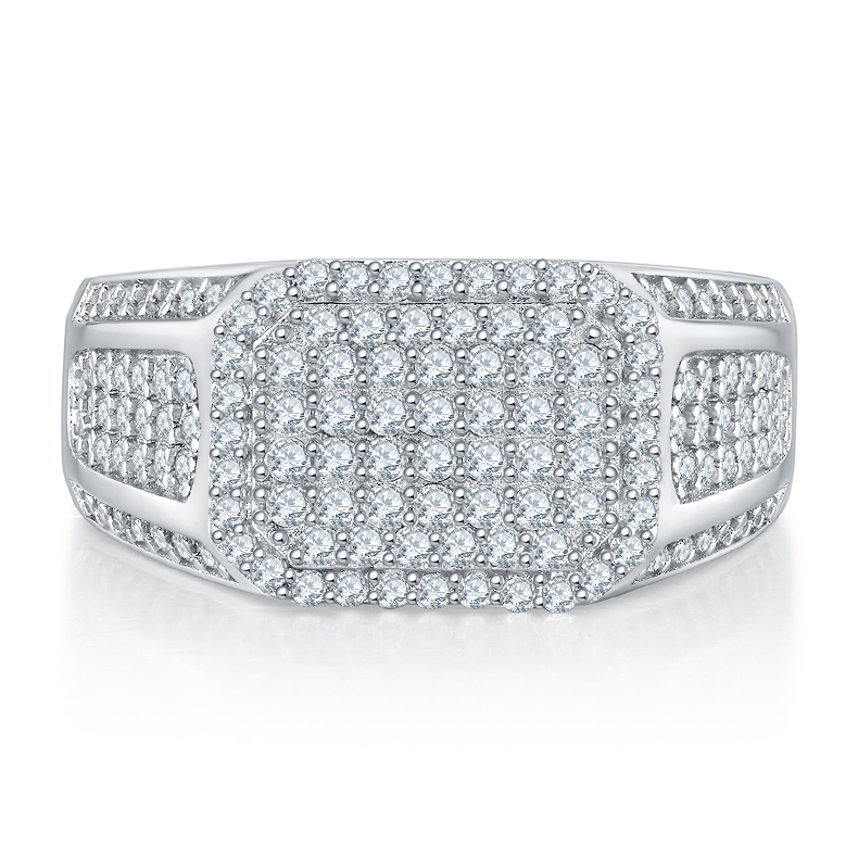 M86A Heavy Inlay S925 Silver Plated White Gold Moissanite Men's Ring, D-Grade Diamond, 1.2 Carat