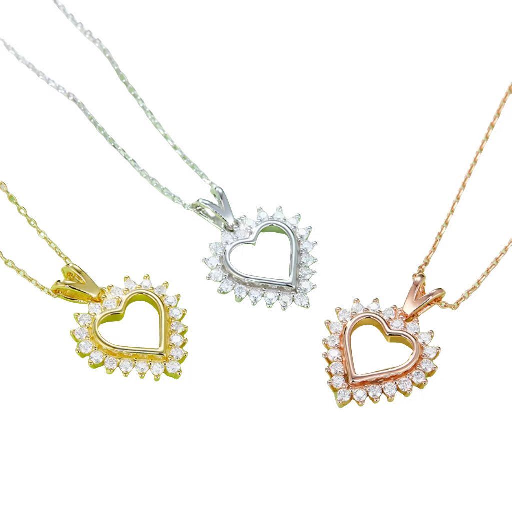 K027A Hollow Heart Pendant, S925 Silver, D-Grade 0.54ct Moissanite