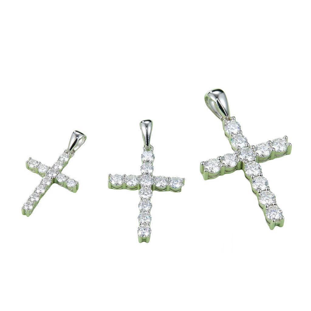 J001B Classic Cross Necklace, S925 Silver Pendant with 4.0mm D-Grade Moissanite