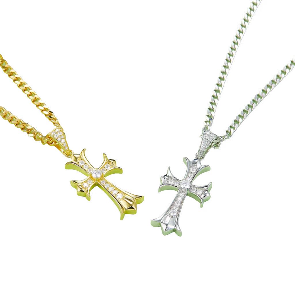 J003A Vintage Cross Necklace, S925 Silver Pendant with 3.0mm D-Grade Moissanite