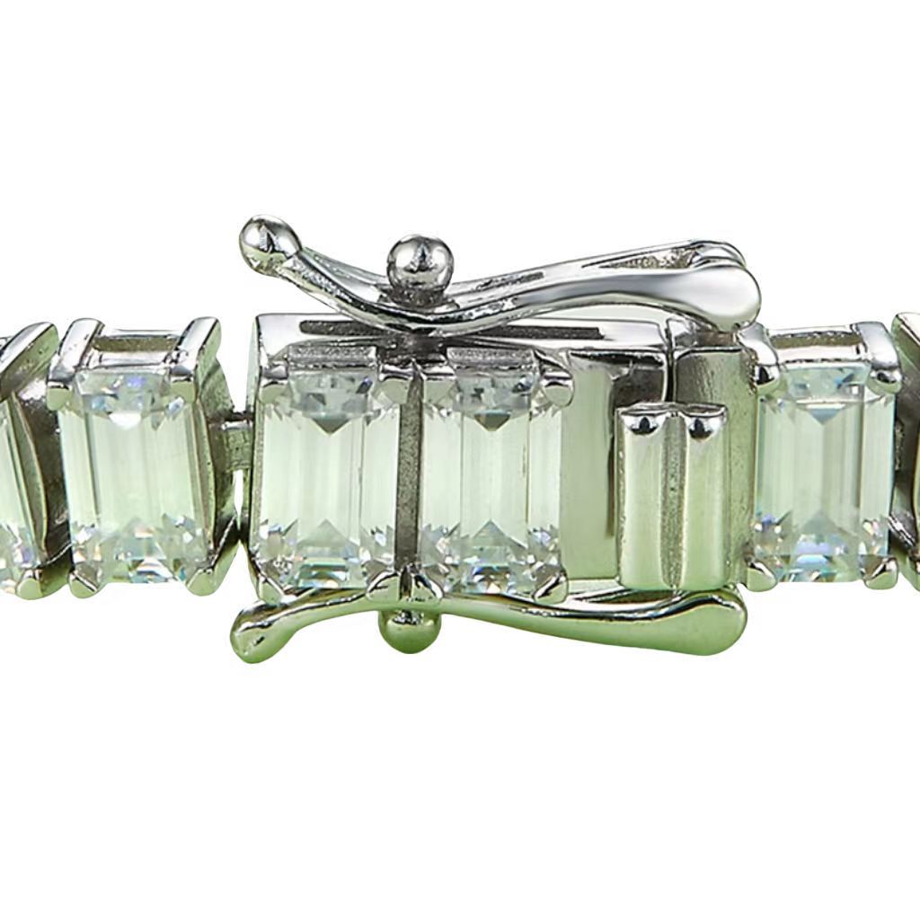 UWQD Rectangular-Cut Stone Inlaid Tennis Chain, S925 Silver Plated with White Gold Bracelet, 0.5CT D-VVS Grade Moissanite per Piece