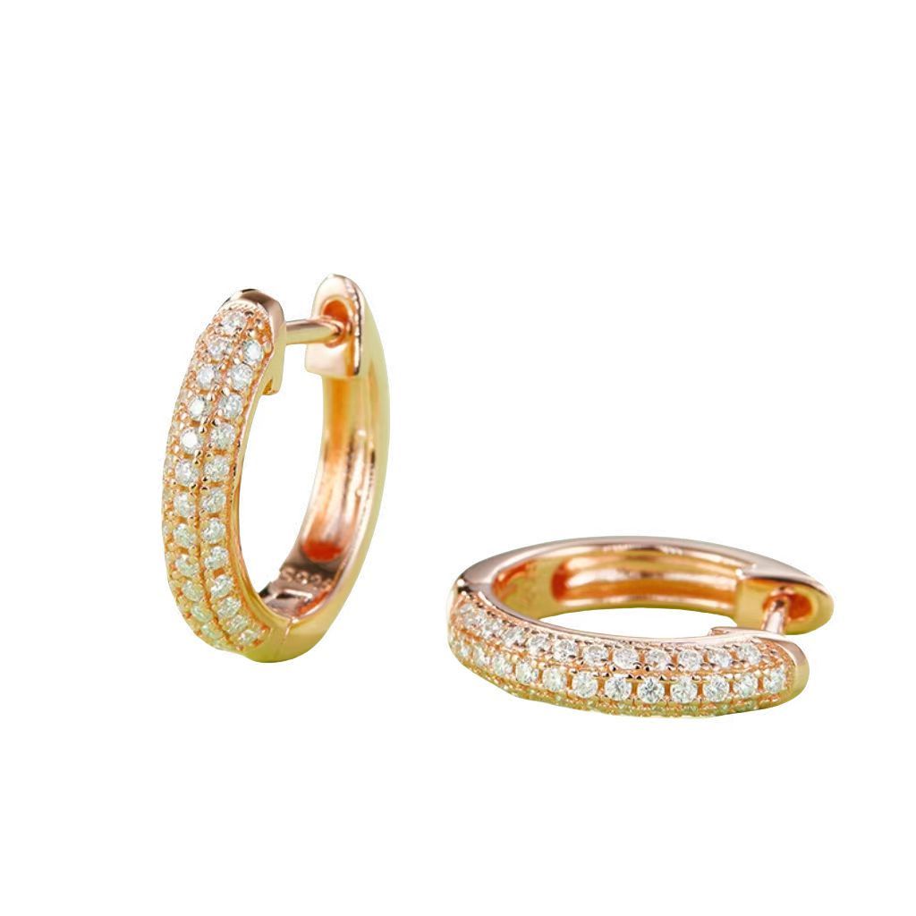 K007A Triple-Row Half-and-Half Earrings, S925 Silver with Moissanite & D-Colour 0.37ct Diamond