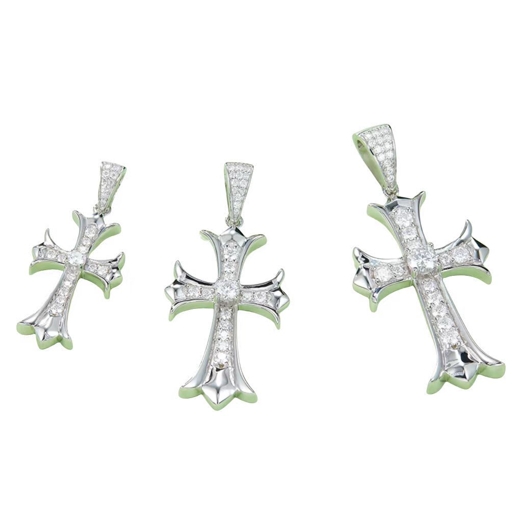 J003A Vintage Cross Necklace, S925 Silver Pendant with 3.0mm D-Grade Moissanite