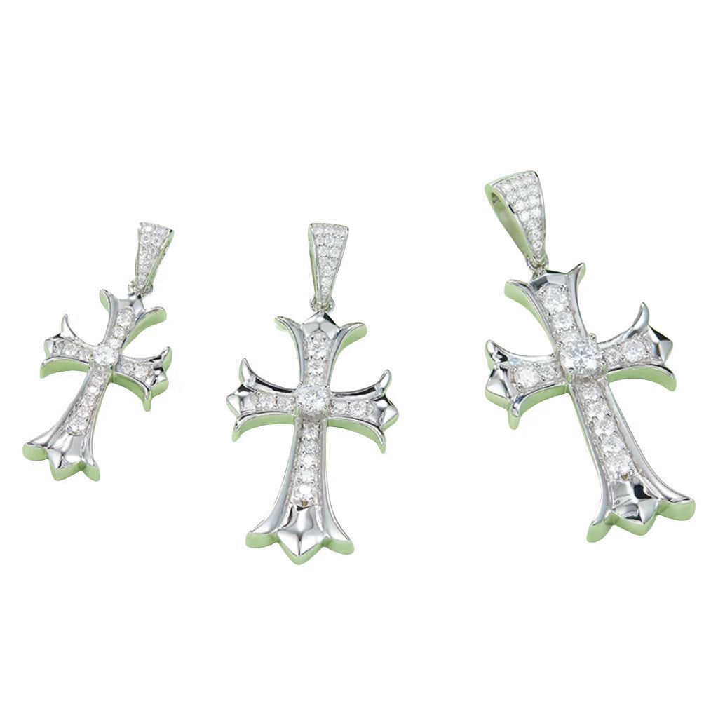 J003A Vintage Cross Necklace, S925 Silver Pendant with 3.0mm D-Grade Moissanite