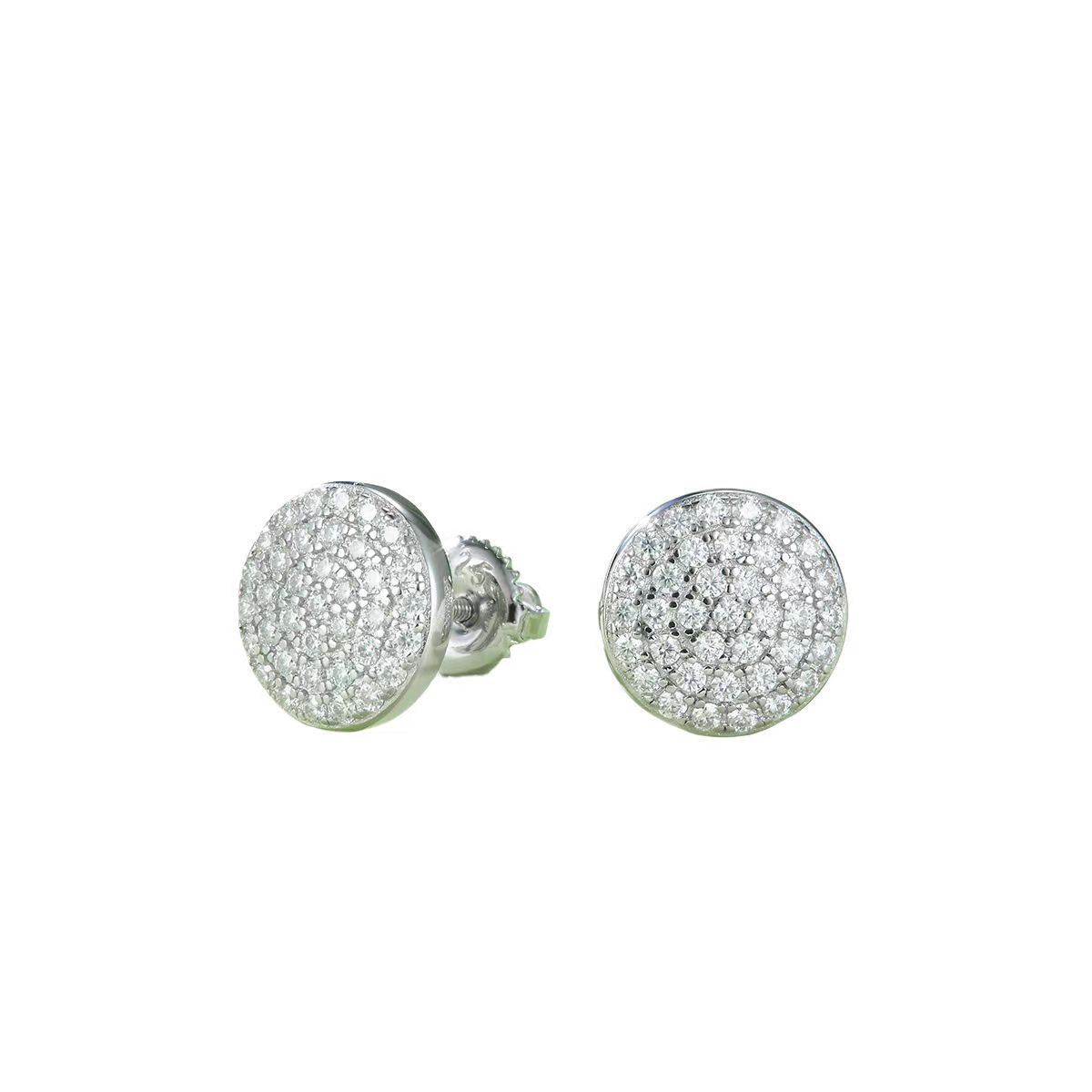 J011A Round Single-Sided S925 Silver Earrings with Thread, Moissanite & D-Colour 0.60ct Diamond