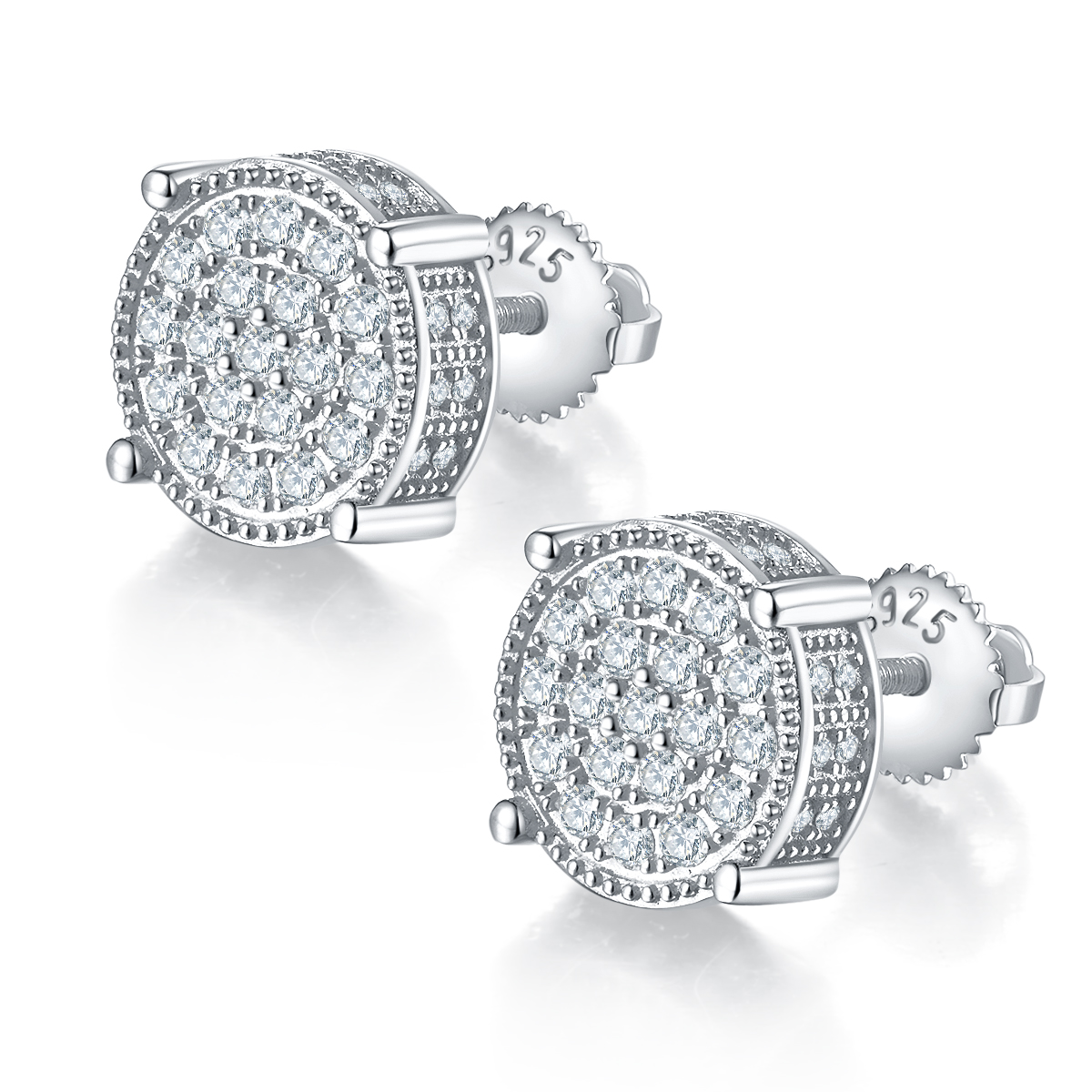 J012A Round Column S925 Silver Earrings with Thread, Moissanite & D-Colour 0.81ct Diamond