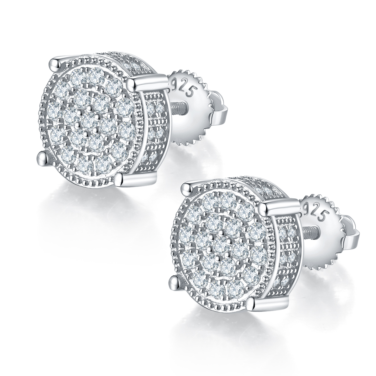 J012A Round Column S925 Silver Earrings with Thread, Moissanite & D-Colour 0.81ct Diamond