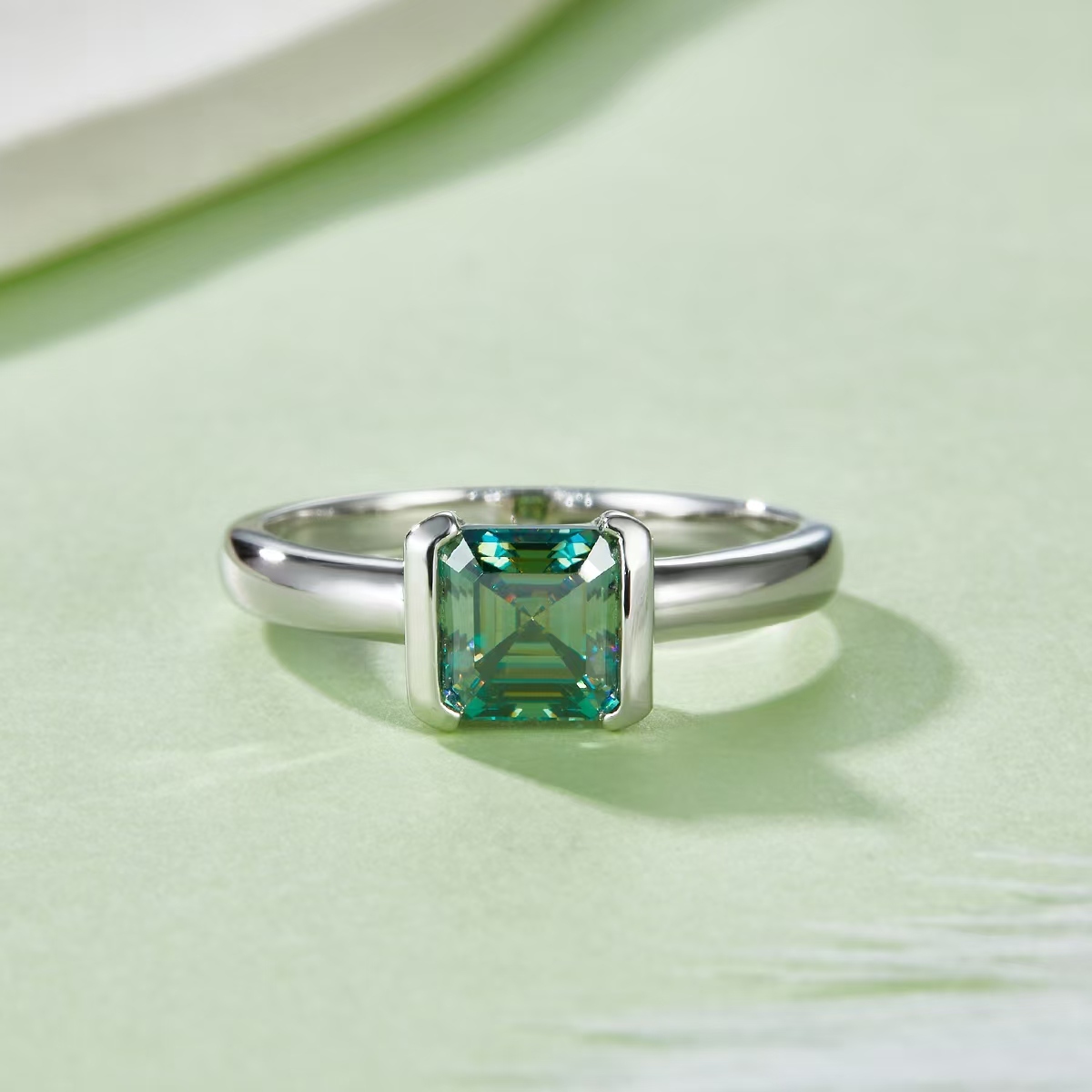 1.0ct Green Asscher-Cut Moissanite Ring