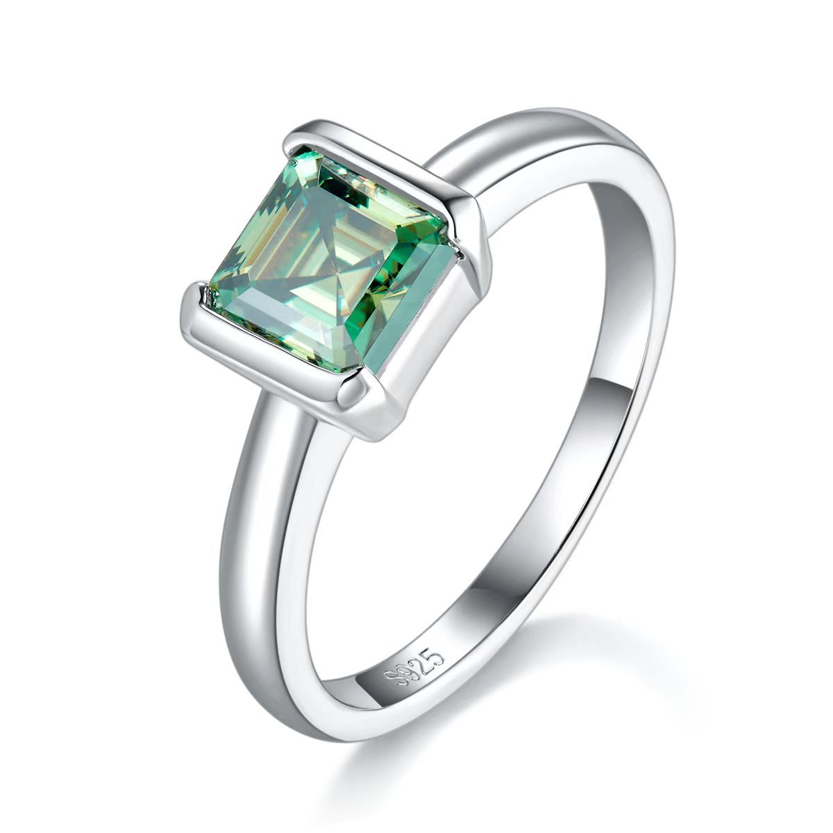 1.0ct Green Asscher-Cut Moissanite Ring