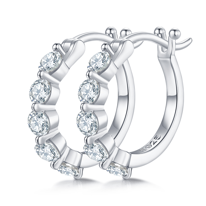 K002A Single-Row Half-and-Half Earrings, S925 Silver with Moissanite & D-Colour 1.0ct Diamond