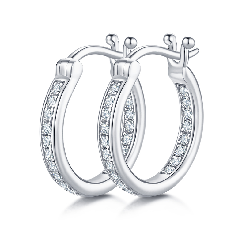 K004A Single-Row Half-and-Half Earrings, S925 Silver with Moissanite & D-Colour 0.30ct Diamond