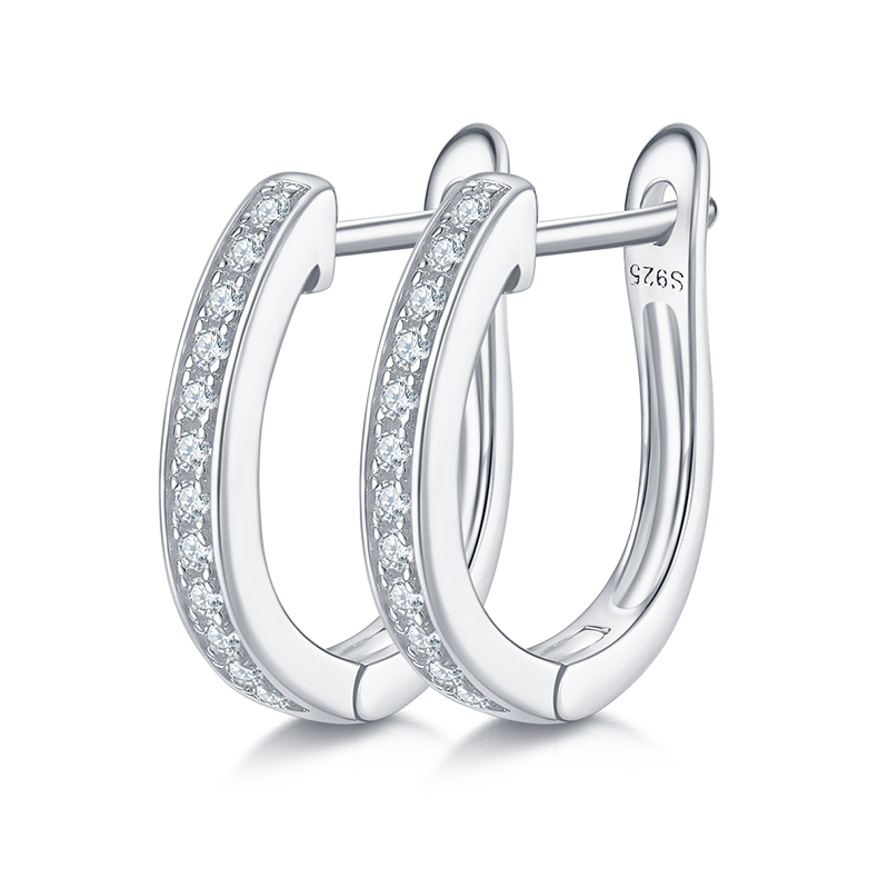 K005A Single-Row Half-and-Half Earrings, S925 Silver with Moissanite & D-Colour 0.20ct Diamond