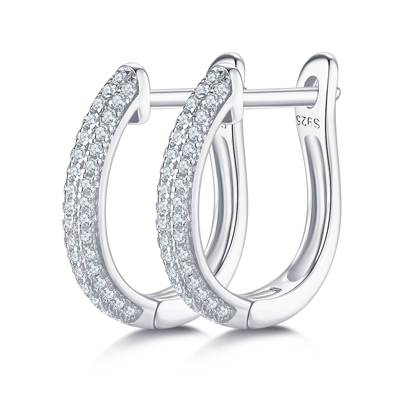 K006A Triple-Row Half-and-Half Earrings, S925 Silver with Moissanite & D-Colour 0.30ct Diamond