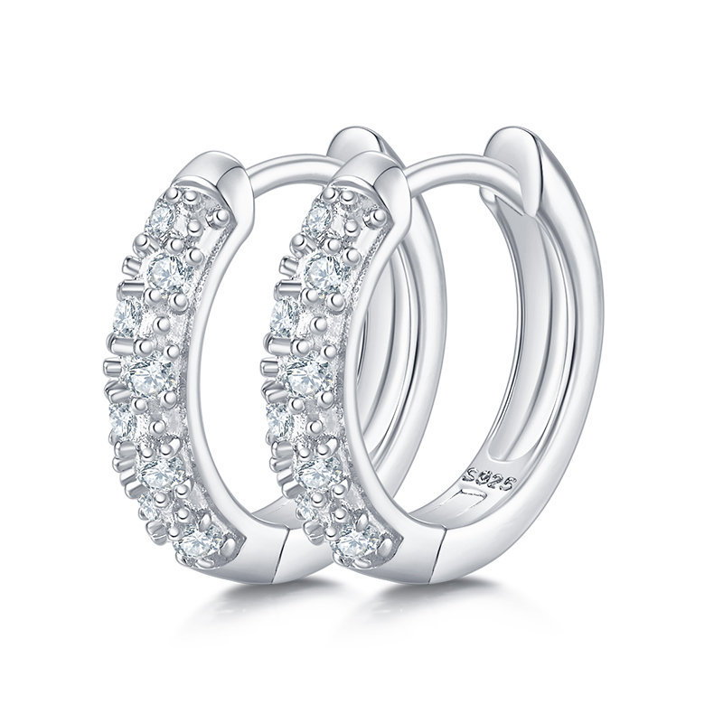 K007A Triple-Row Half-and-Half Earrings, S925 Silver with Moissanite & D-Colour 0.37ct Diamond