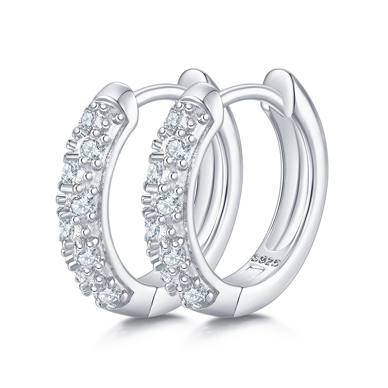 K007A Triple-Row Half-and-Half Earrings, S925 Silver with Moissanite & D-Colour 0.37ct Diamond
