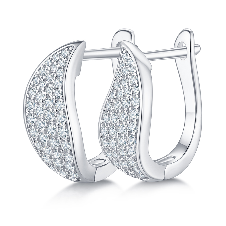 K011A Double-Row Half-and-Half Earrings, S925 Silver with Moissanite & D-Colour 0.50ct Diamond