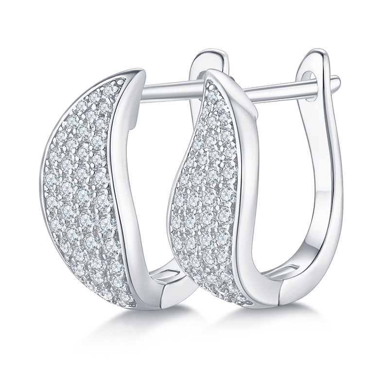 K011A Double-Row Half-and-Half Earrings, S925 Silver with Moissanite & D-Colour 0.50ct Diamond