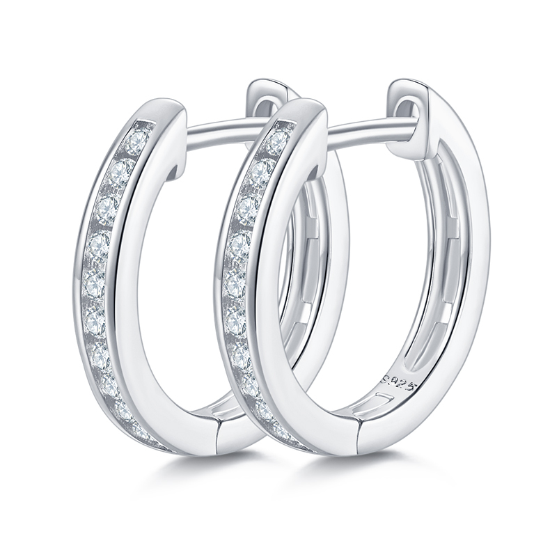 K014A Single-Row Half-and-Half Earrings, S925 Silver with Moissanite & D-Colour 0.22ct Diamond