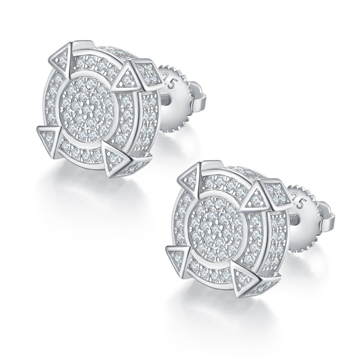 J014A Round Tapered Column S925 Silver Earrings with Thread, Moissanite & D-Colour 0.83ct Diamond
