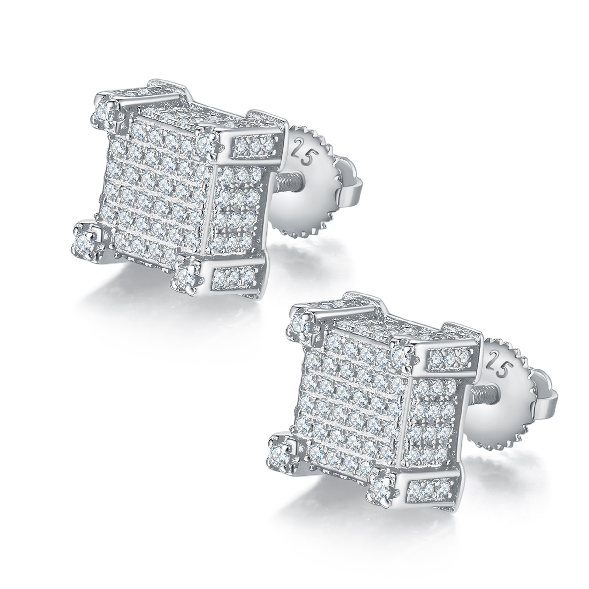 J019A Square Column S925 Silver Earrings with Thread, Moissanite & D-Colour 1.06ct Diamond