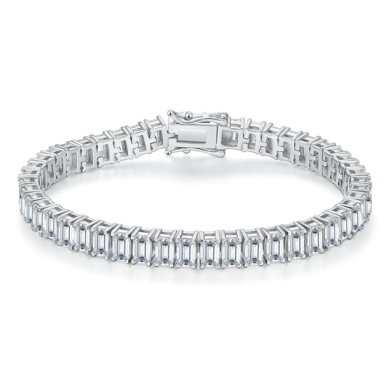 UWQD Rectangular-Cut Stone Inlaid Tennis Chain, S925 Silver Plated with White Gold Bracelet, 0.5CT D-VVS Grade Moissanite per Piece