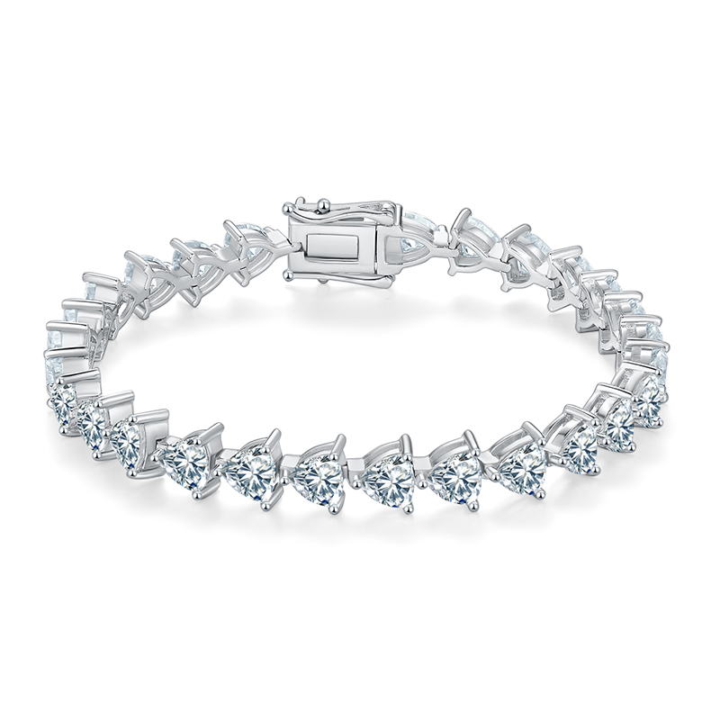 UWQF S925 Silver Plated White Gold Tennis Chain Bracelet with Triangular Inlaid, 0.5CT Each Moissanite (DVVS Clarity