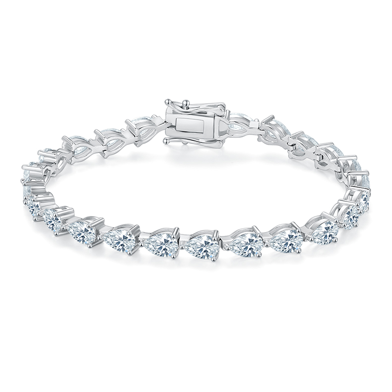 UWQG S925 Silver Plated White Gold Tennis Chain Bracelet with Pear-Shaped Inlaid, 0.5CT Each Moissanite (DVVS Clarity)