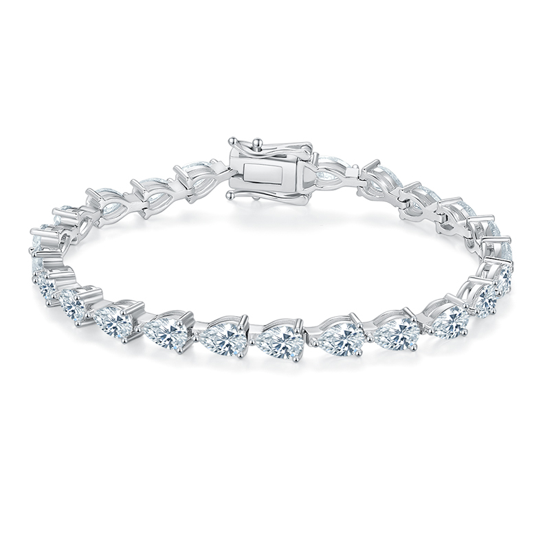 UWQG S925 Silver Plated White Gold Tennis Chain Bracelet with Pear-Shaped Inlaid, 0.5CT Each Moissanite (DVVS Clarity)