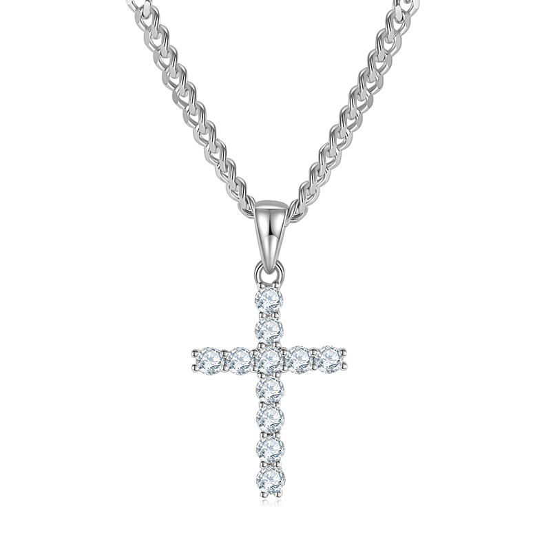 J001A Classic Cross Necklace, S925 Silver Pendant with 3.0mm D-Grade Moissanite