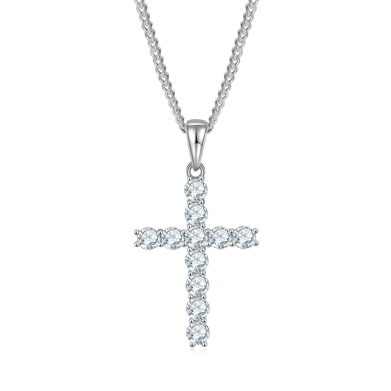 J001B Classic Cross Necklace, S925 Silver Pendant with 4.0mm D-Grade Moissanite