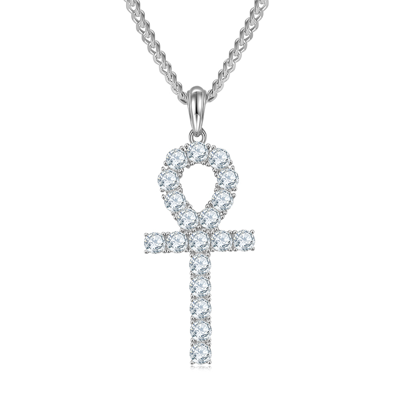 J002B Fashionable Cross Necklace, S925 Silver Pendant with 4.0mm D-Grade Moissanite