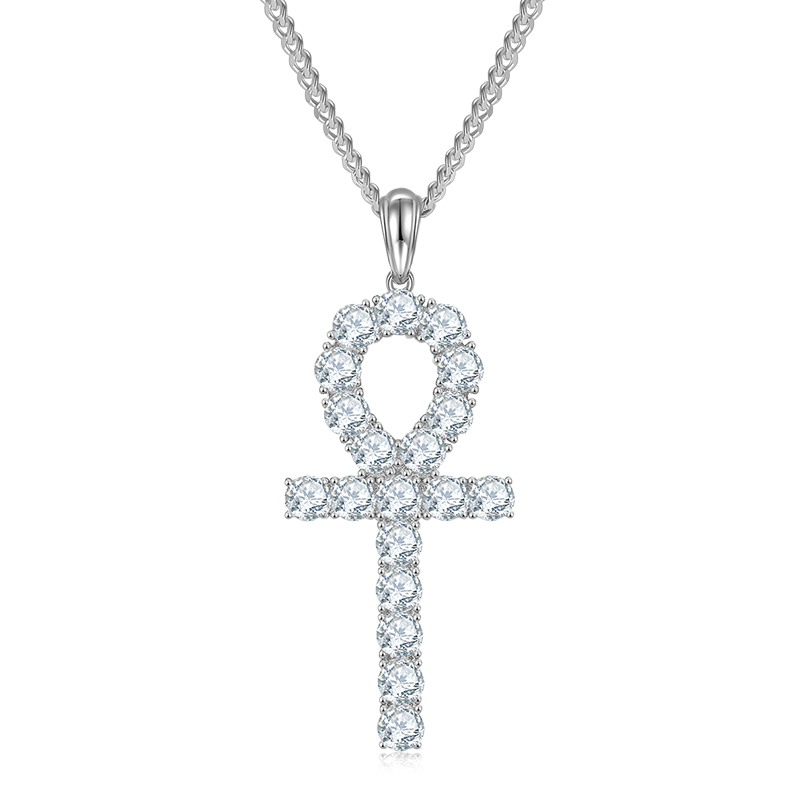 J002C Fashionable Cross Necklace, S925 Silver Pendant with 5.0mm D-Grade Moissanite